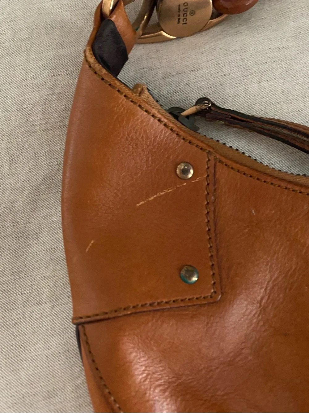 Classic Brown Leather GUCCI Crescent Shoulder Bag (HOBO)